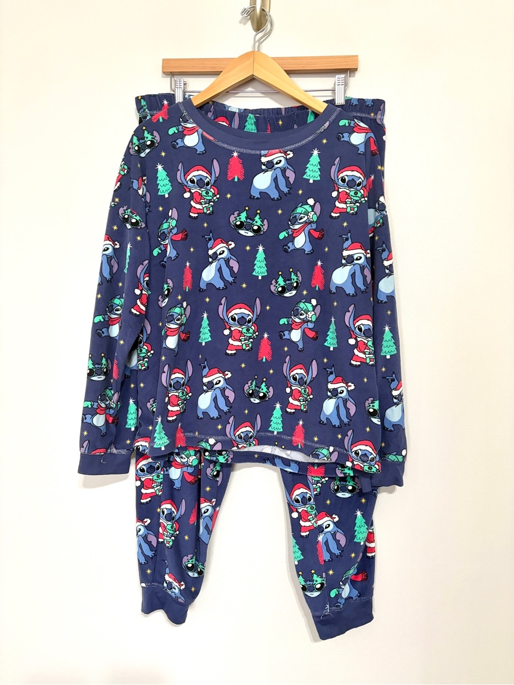 Disney Plush Navy Blue Stitch Santa Holiday Pajama Set Size X-Large